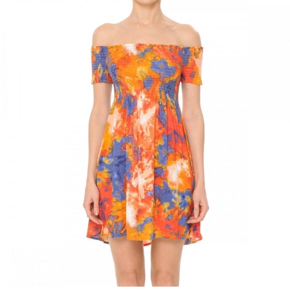 Ambiance Tie Dye, off the shoulder, mini dress, size Large - Picture 1 of 9